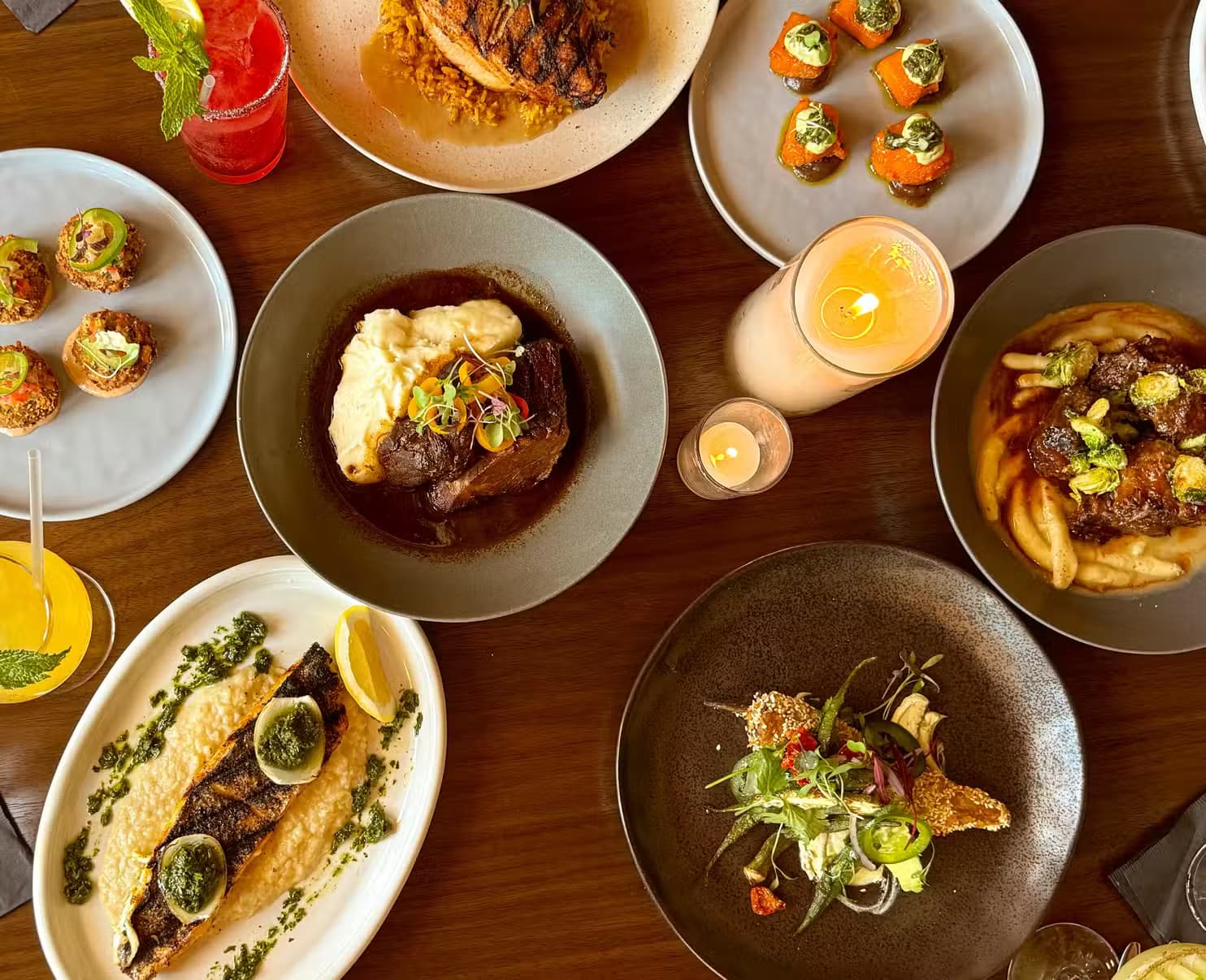 A variety of dinner dishes on a table